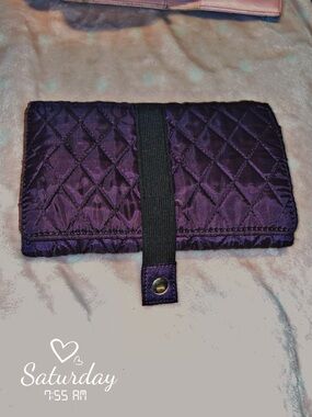 Quilted Purple Travel Jewelry Roll with Elastic Closure